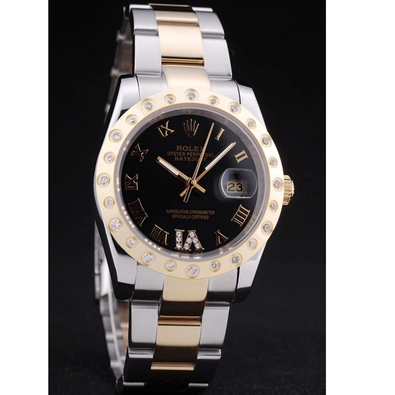 Aaa replica watch Black 7463 Datejust Diamond Rolex Dial Bezel 0607